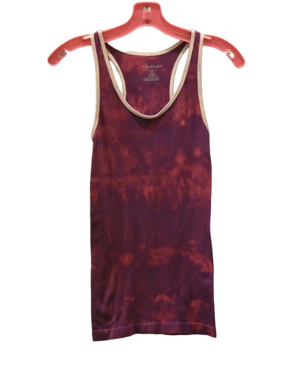 Women's Active Ribbed Purple Pink Custom Bleach Dye Racerback Tank Size S/M
